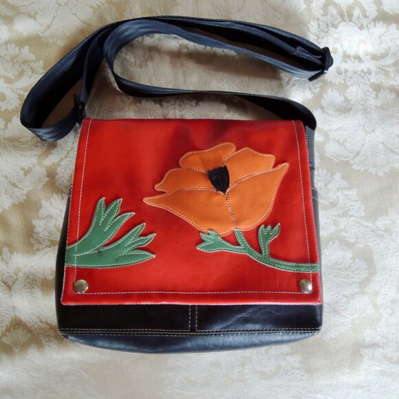 Queen Bee Creations Handbags - Queen Bee Creations Red & Black Poppy Vegan Messenger Bag OS